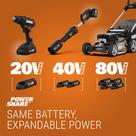 WORX HydroShot complete kit with battery, charger, hoses, and lance