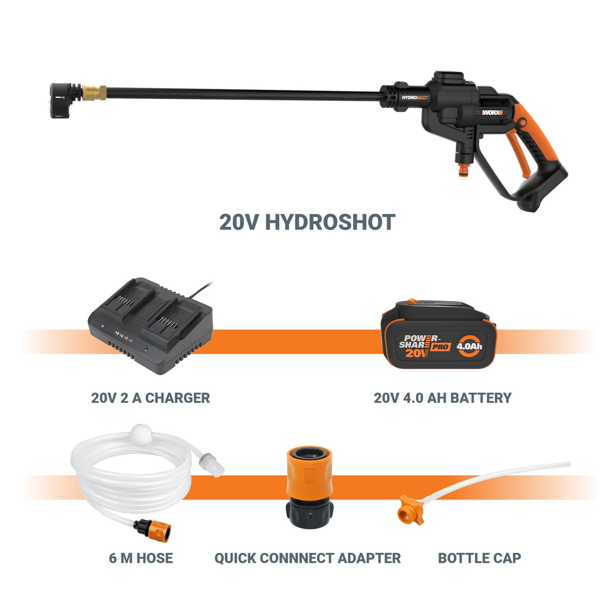 WORX HydroShot 20ft draw hose extending cleaning reach
