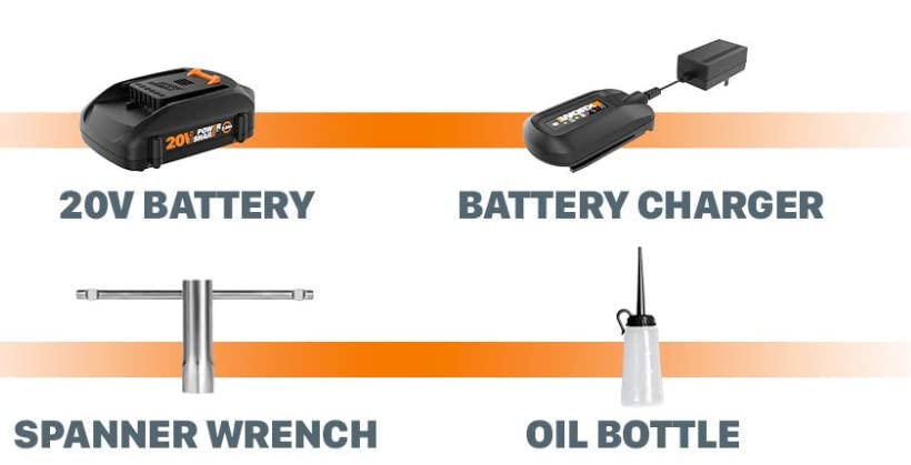 WORX Jawsaw auto-oiler with indicator extends chain life.