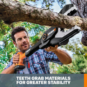 WORX Jawsaw auto-tension maintains optimal chain tension.