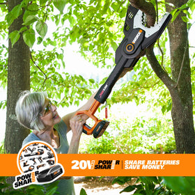 WORX pole attachment compatibility for ground-based limb trimming.