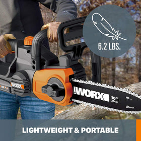 WORX WG322 fast chain speed tackling small to medium logs swiftly.