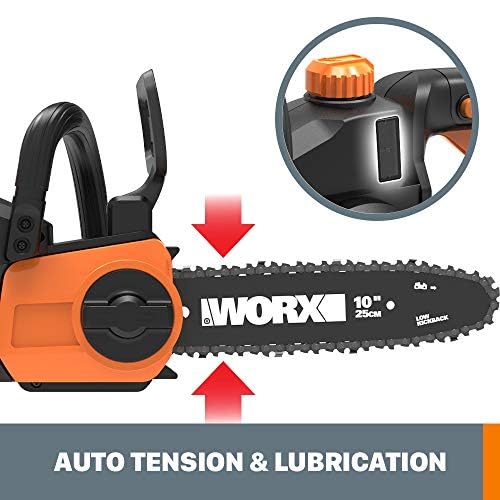 WORX WG322 oil tank with level indicator for easy lubrication checks.