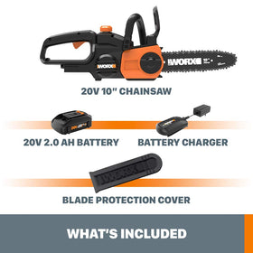 WORX WG322 10-inch bar suited for limb trimming and light cutting.