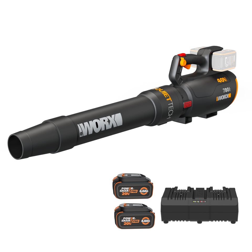 WORX WG582 cordless blower for easy yard cleanups.