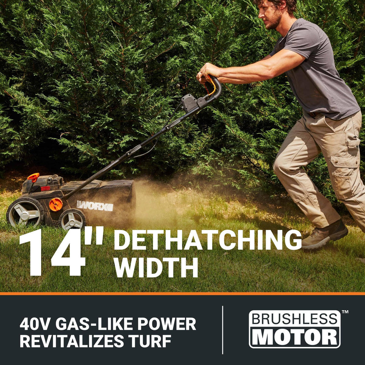 WORX WG855 scarifier reel with 16 angled blades for deeper soil penetration.