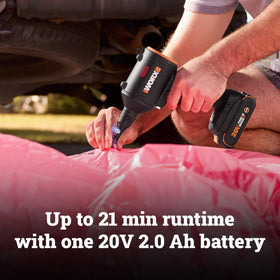 WORX WX099L 20V battery demonstrates portable power for quick cleaning