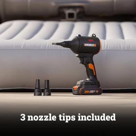 WORX WX099L handheld use in a workshop for debris clearance