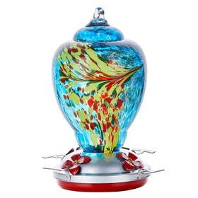 WOSIBO hummingbird feeder with blue hand blown glass attracts birds beautifully