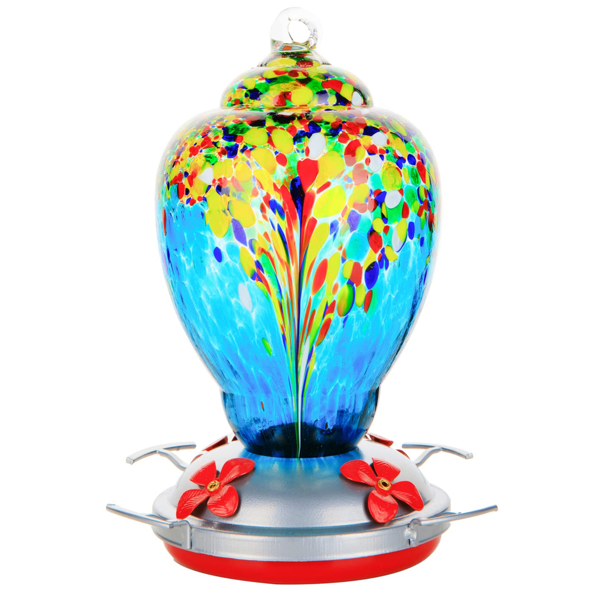 WOSIBO blue-white glass hummingbird feeder with 32oz capacity for outdoor gardens