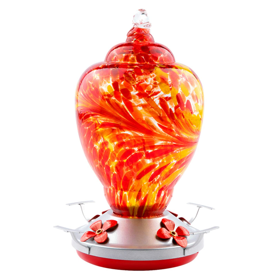 WOSIBO hummingbird feeder with colorful hand blown glass attracts more pollinators