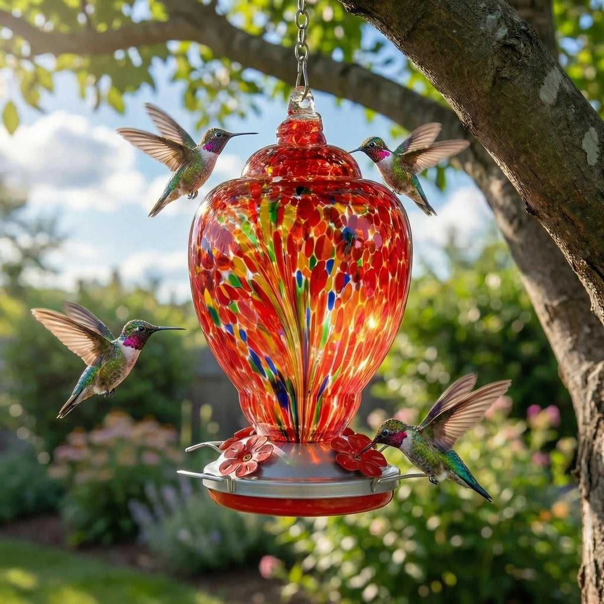 WOSIBO hummingbird feeder outdoors on patio adds garden color