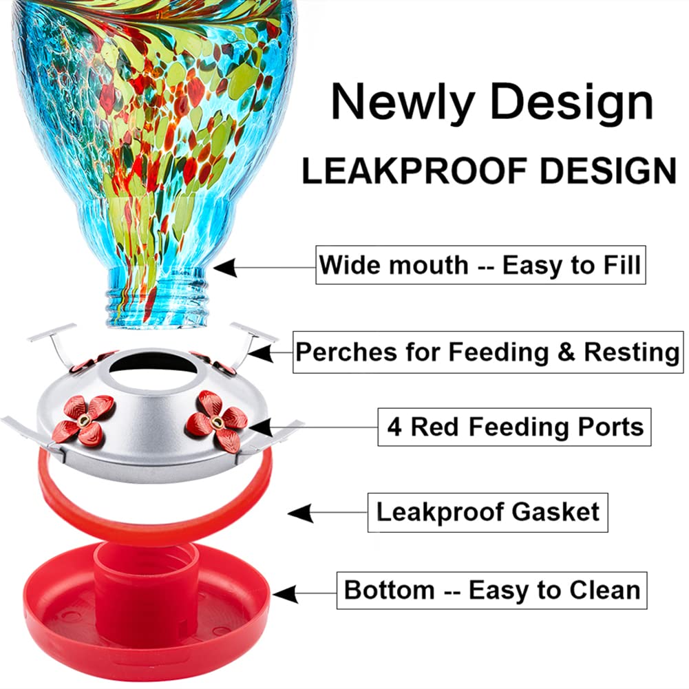 WOSIBO blue glass feeder with wide mouth for easy refills