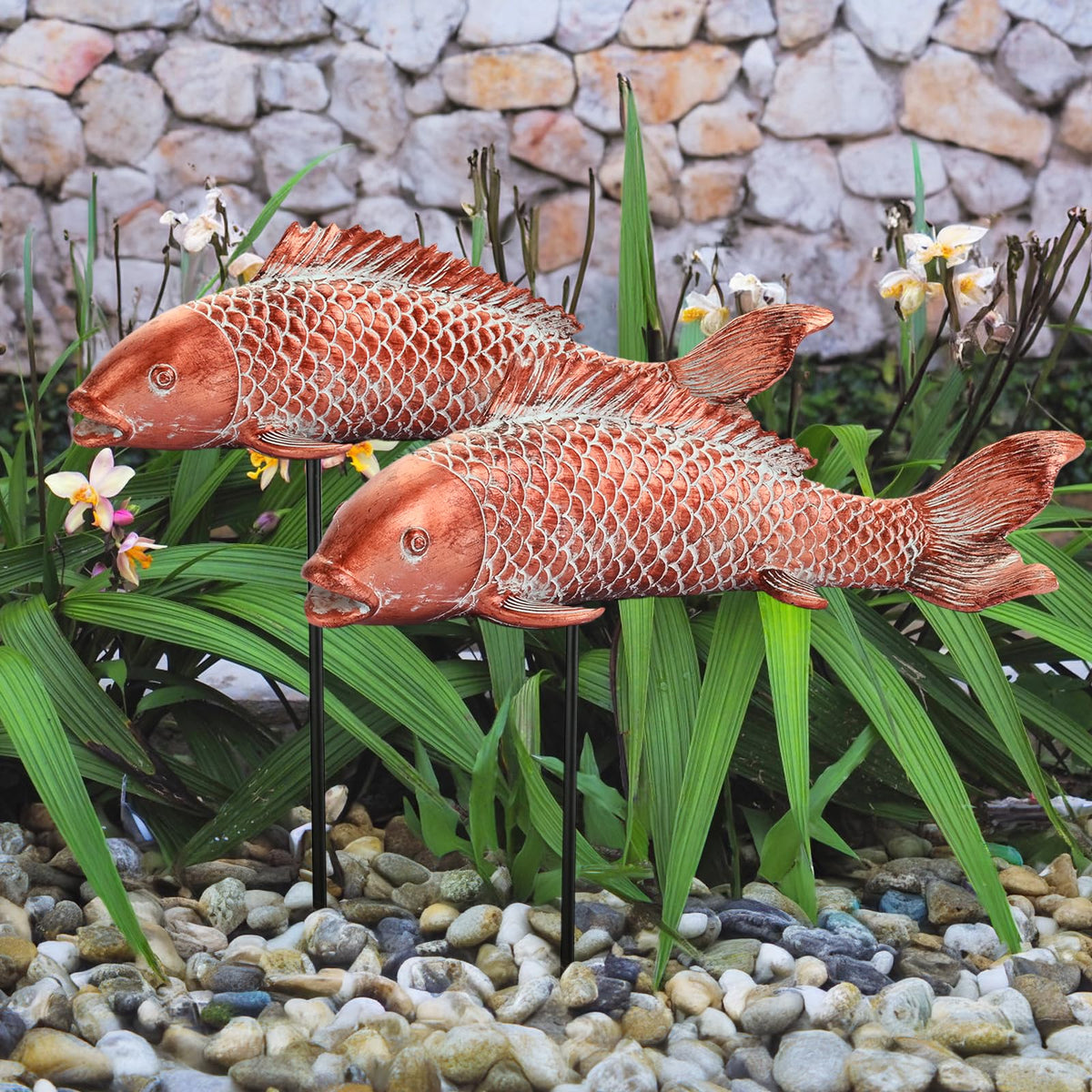 Wosuine koi fish statue pair for elegant outdoor garden decor