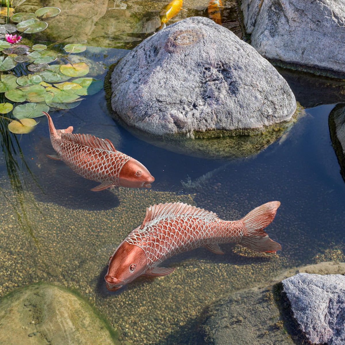 Wosuine paired koi gifts for gardens symbolize harmony and prosperity