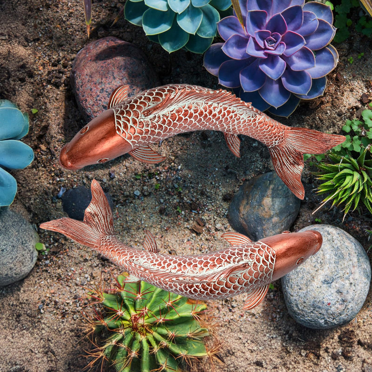 Wosuine outdoor koi statues with waterproof paint withstand wind and rain