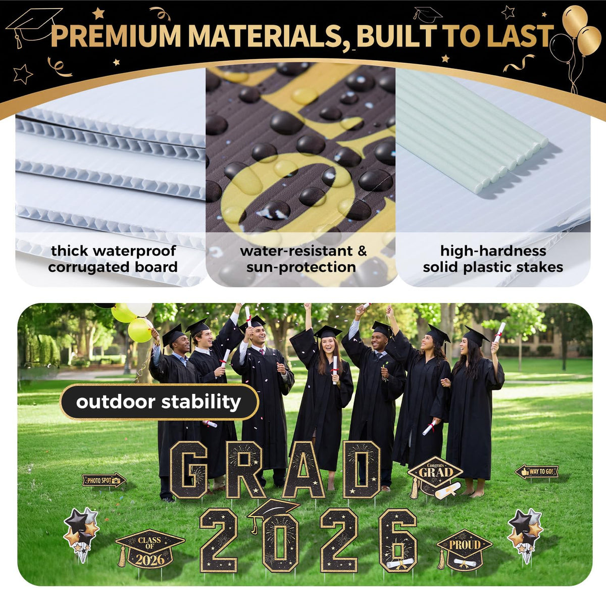 Wothfav balloons and caps yard sign adds festive touch to outdoor graduation decor