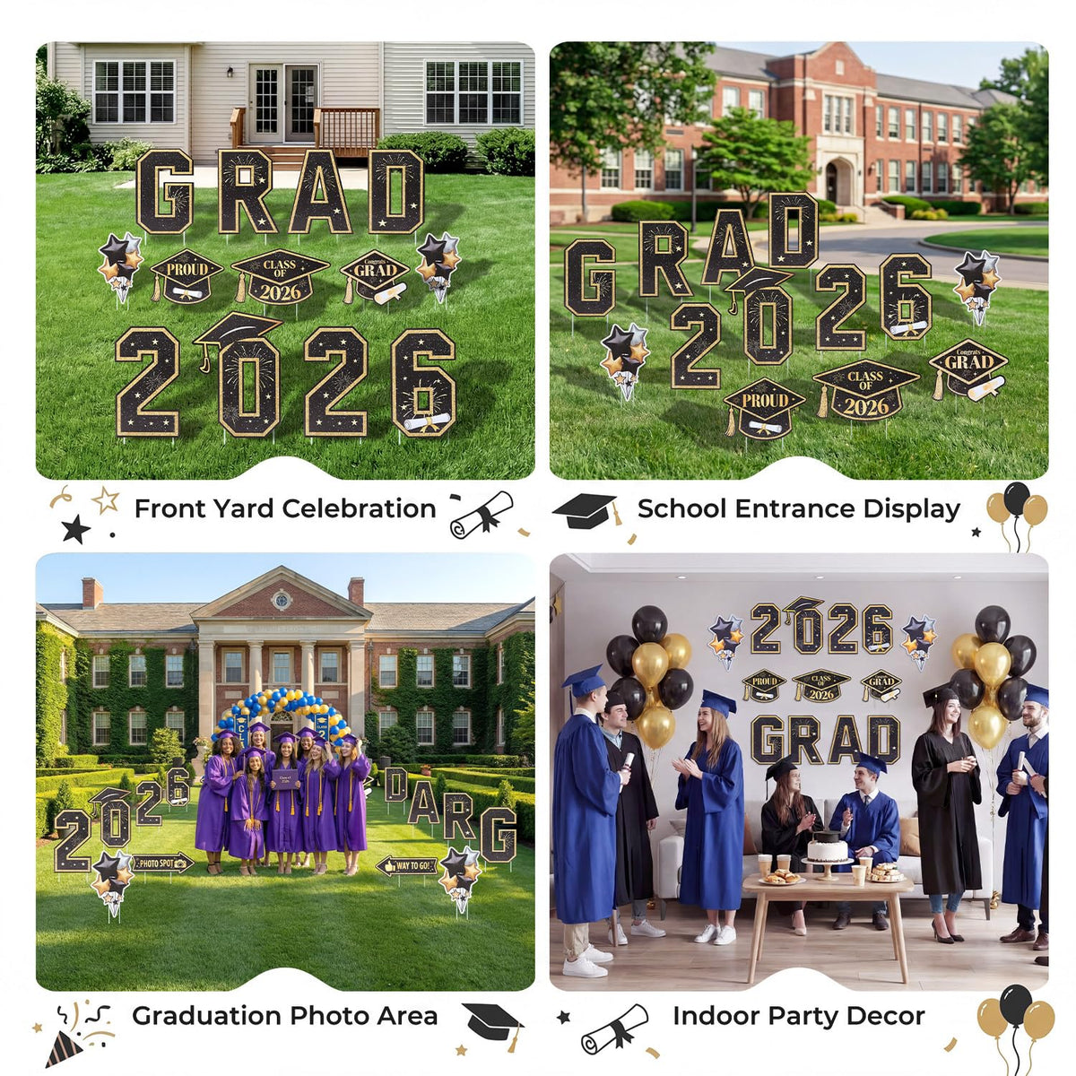 Wothfav black-gold design creates a polished, senior-inspired front yard display