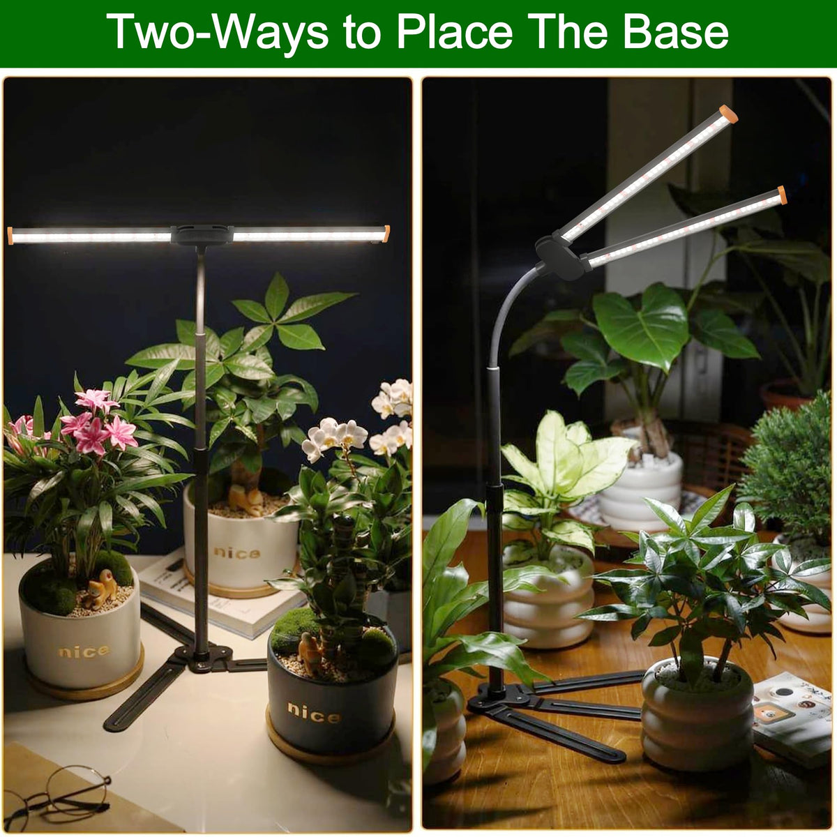 Wotime Grow Light on desk setup for indoor plants and pots
