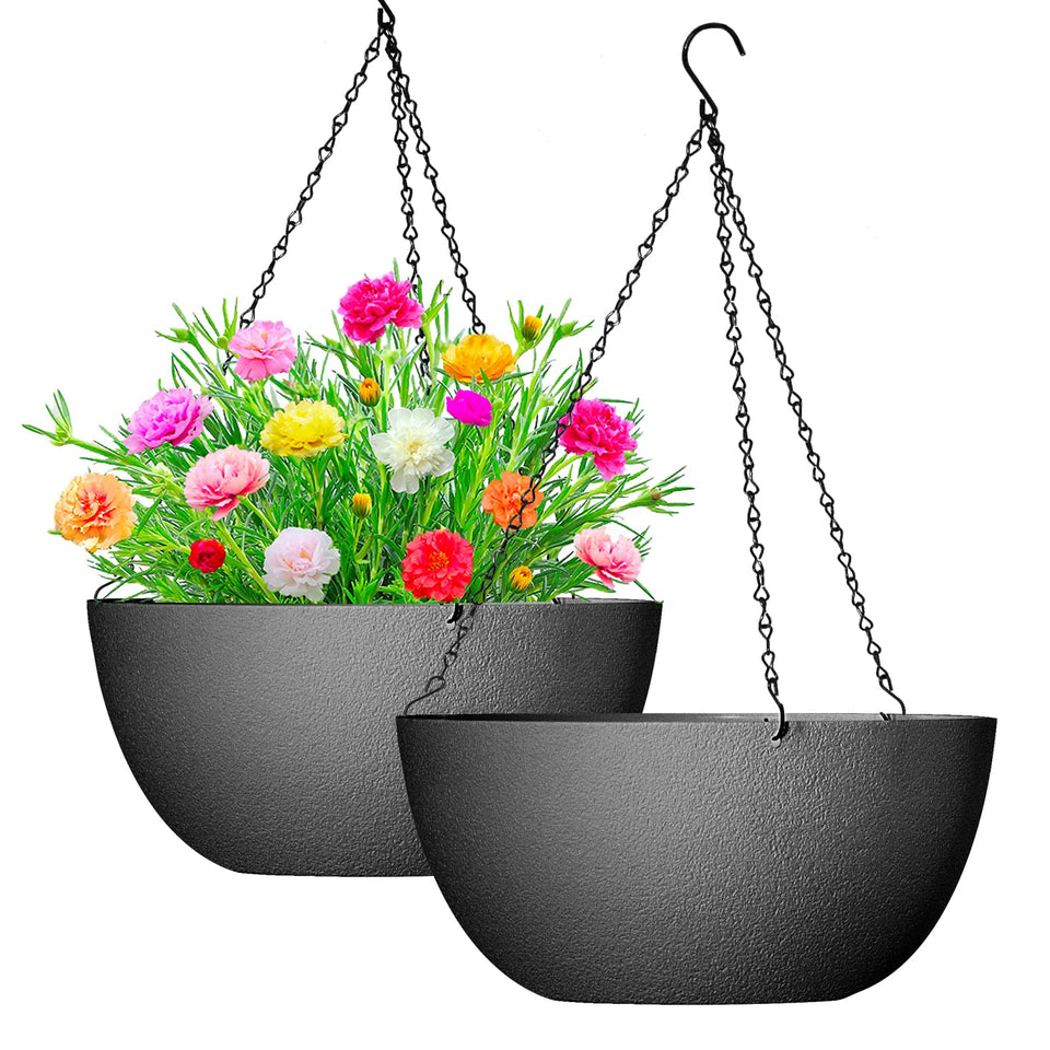 WOUSIWER 13 inch round hanging planter with chain for stylish indoor or outdoor display.