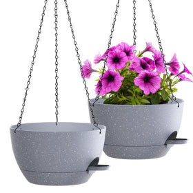 WOUSIWER self-watering hanging planter in speckled grey shows a modern design for easy care
