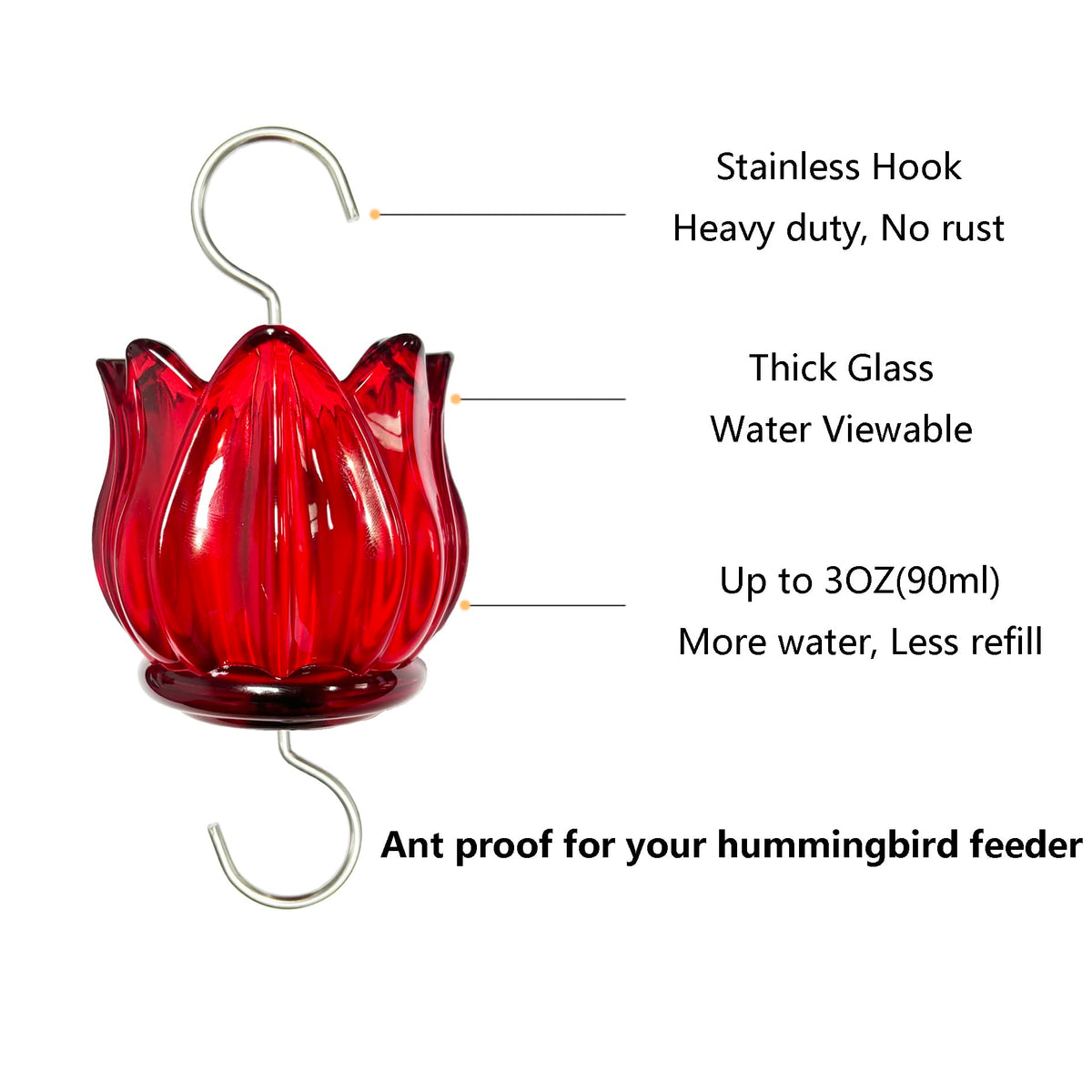 WOWARE easy-install hanging moat for hummingbird feeders keeps nectar clean.