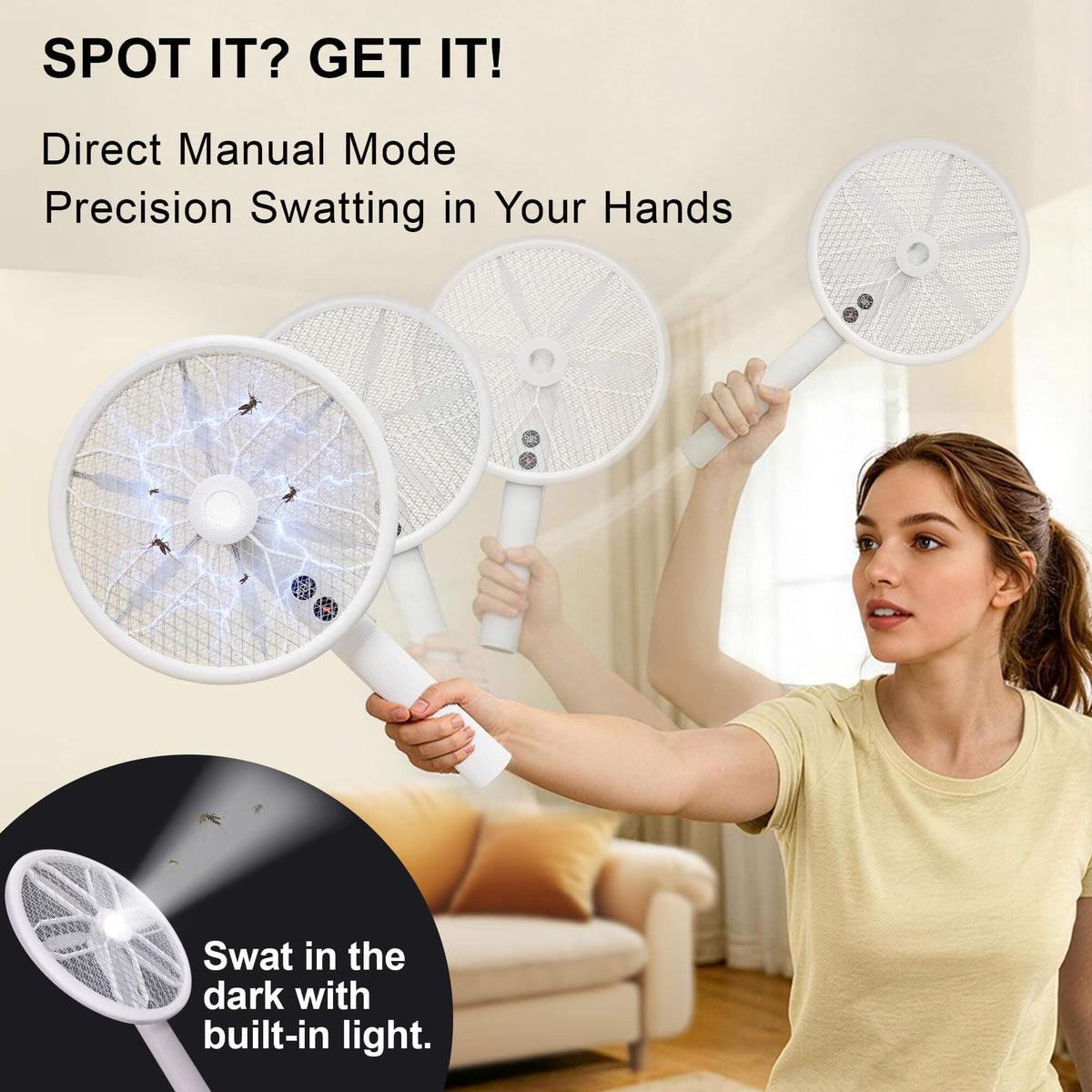 WowCatch extendable-handle zapper demonstrates long reach for high walls