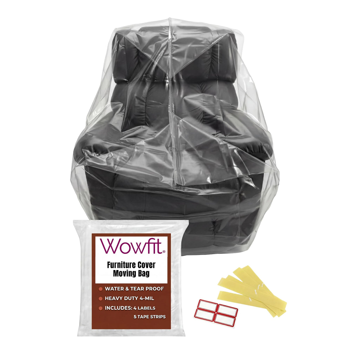 Wowfit dust-proof chair cover in front view shielding a chair during moves