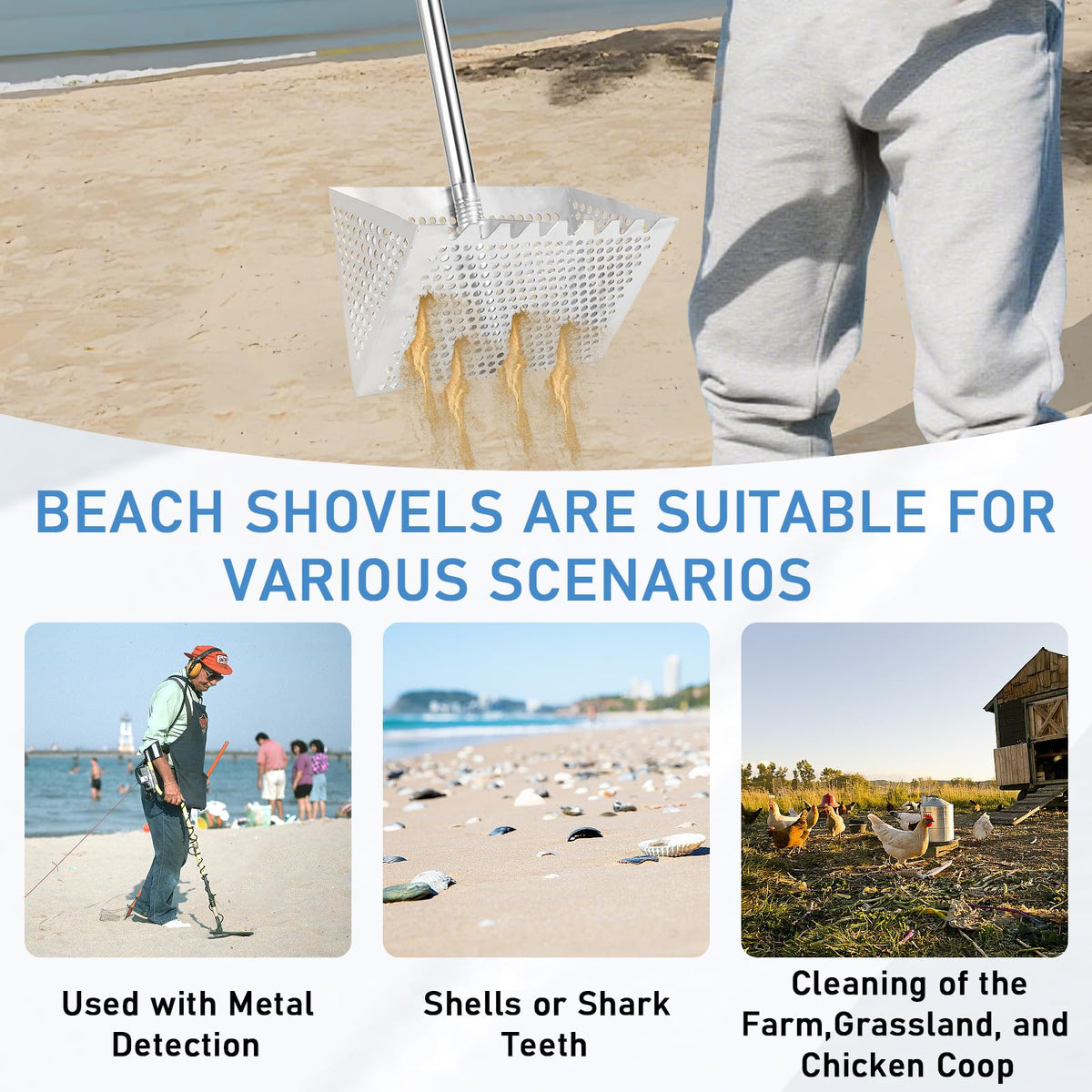 Woxnoc Beach tool doubles as shell and shark teeth sifter