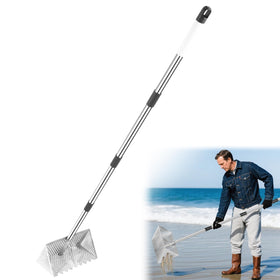 Woxnoc Sand Flea Rake with 65 inch pole ready for standing beach digging