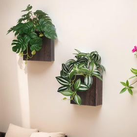 WOYOO wood wall planter vase with artificial monstera plants adds year-round greenery