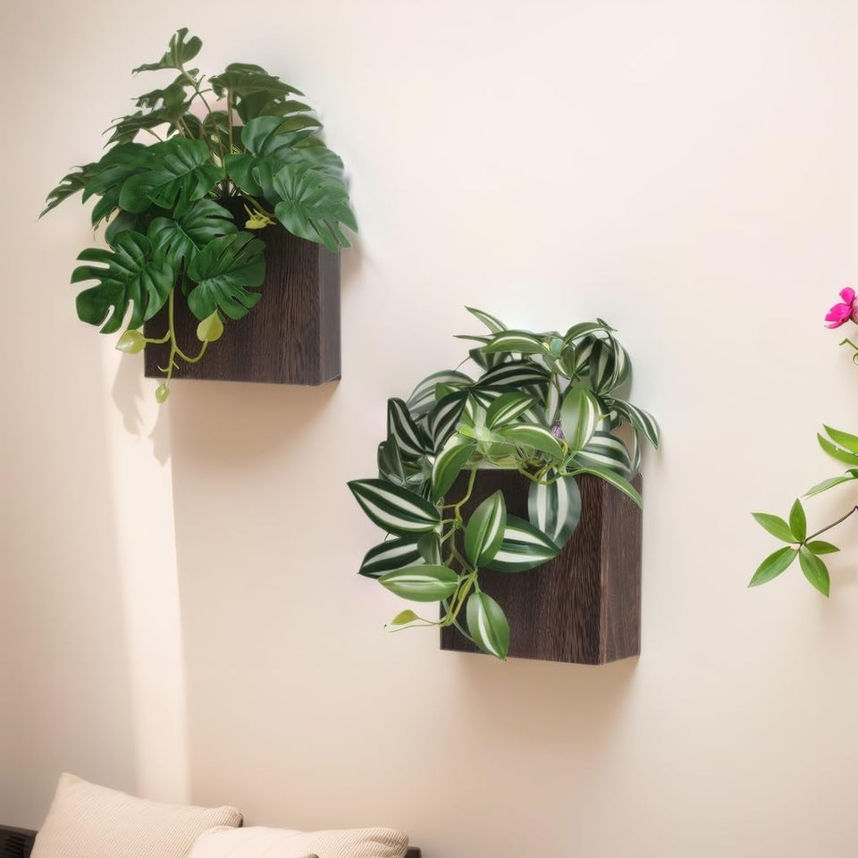 WOYOO wood wall planter vase with artificial monstera plants adds year-round greenery
