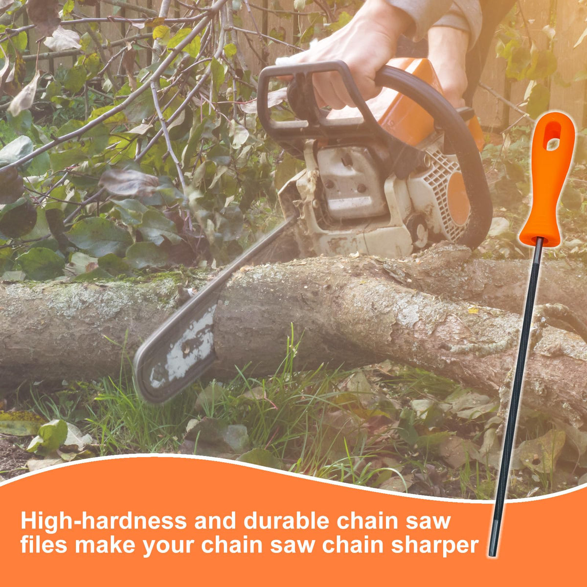Wozoohyi plastic-handle chainsaw file for comfortable, fatigue-free sharpening sessions.