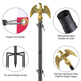 Wphold rotating 360-degree rings prevent flag tangling in wind.