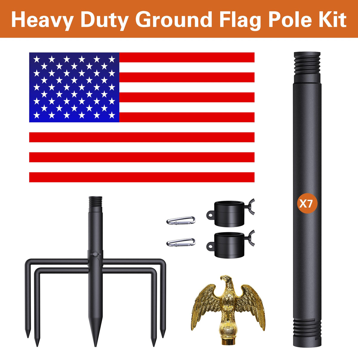 Wphold 3x5 American flag included in the kit for immediate display.