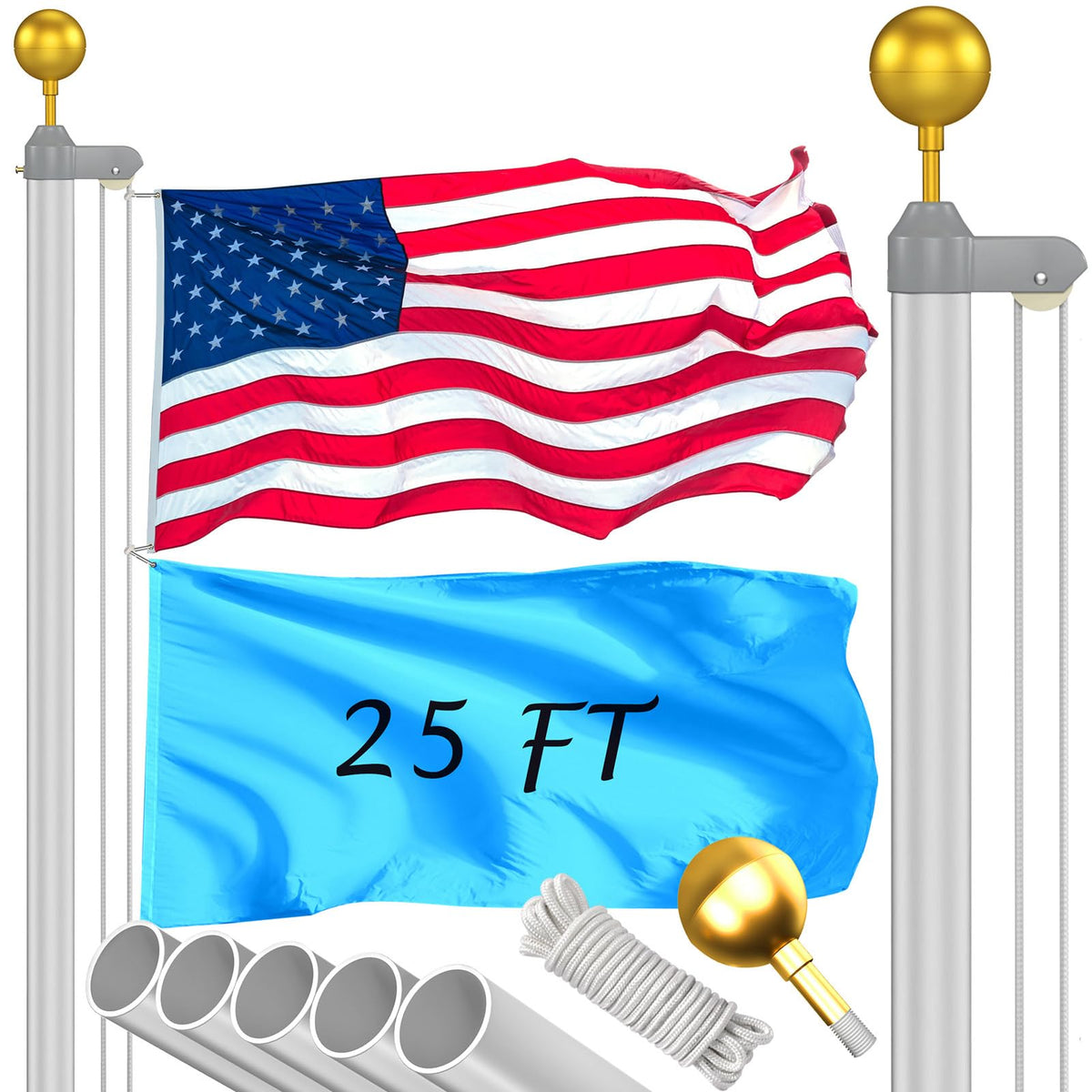 Wphold flag pole kit 25ft ready for secure in-ground installation.