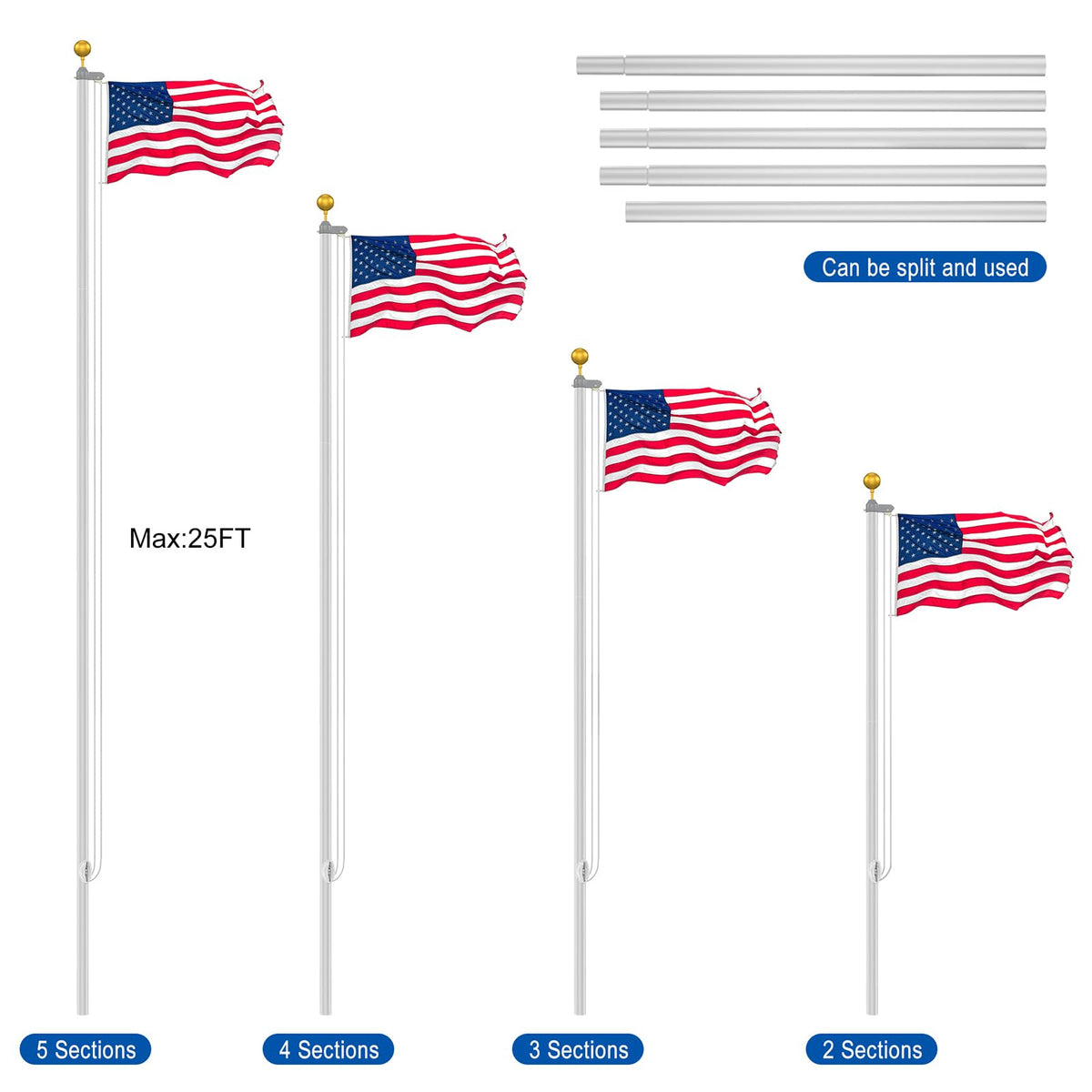 Wphold foldable flag pole sections save storage space.