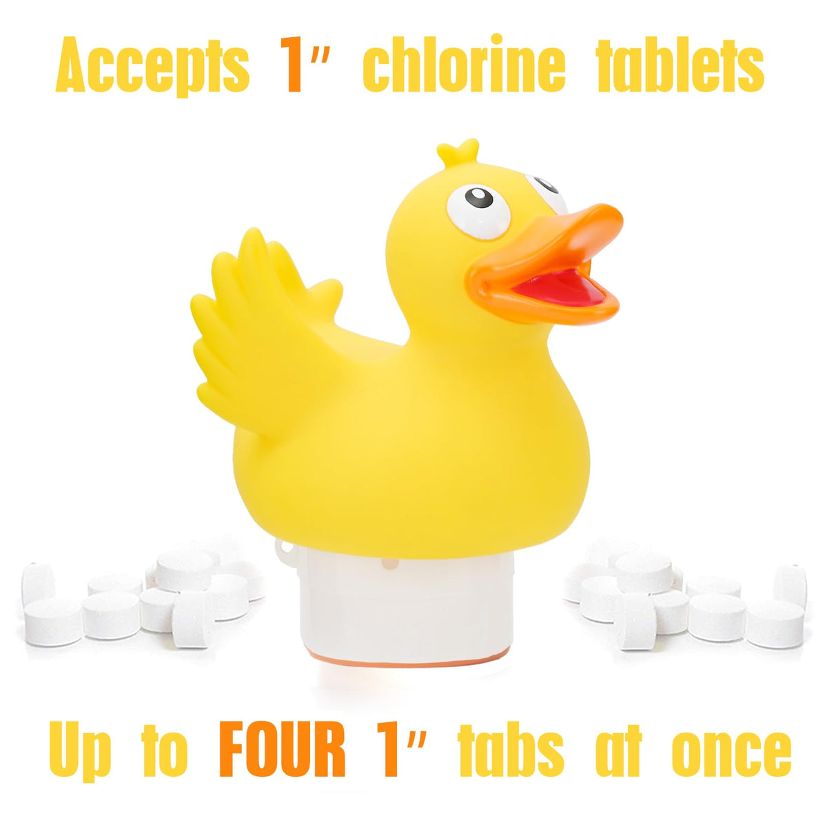 WQTHE Duck floater front view highlights easy-to-use, adjustable dosing.