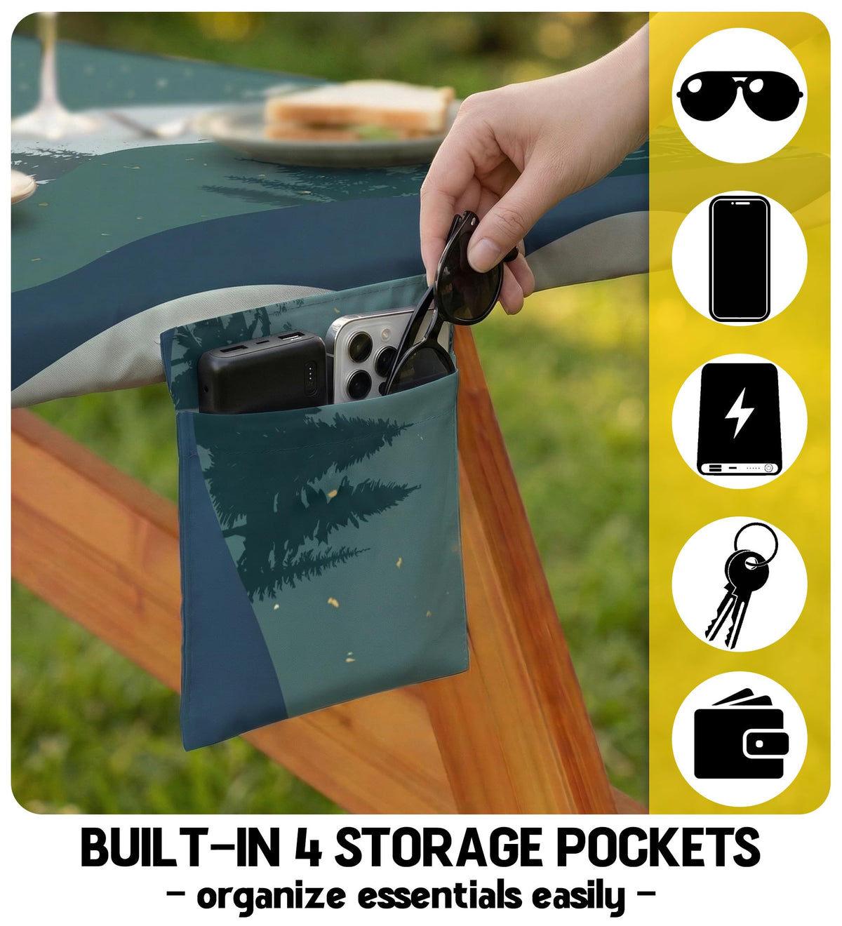 Wrakus elastic edge fit ensures secure table and bench coverage.