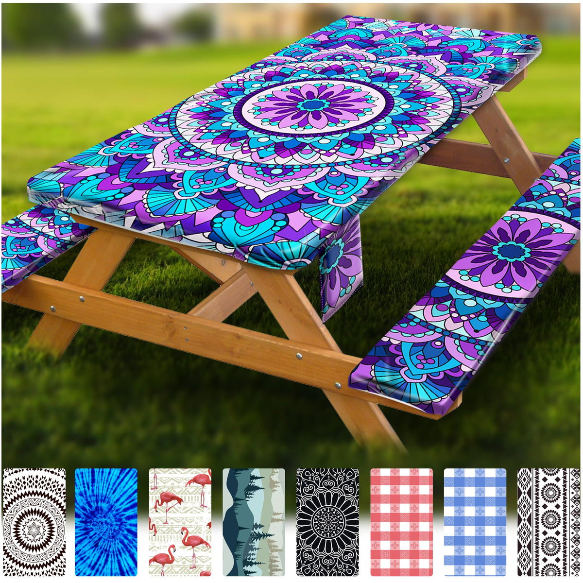 Wrakus fitted picnic table cover on a 72x30 surface, snug and spill-resistant for outdoors