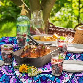 Wrakus outdoor picnic setup showing coordinated table and bench covers