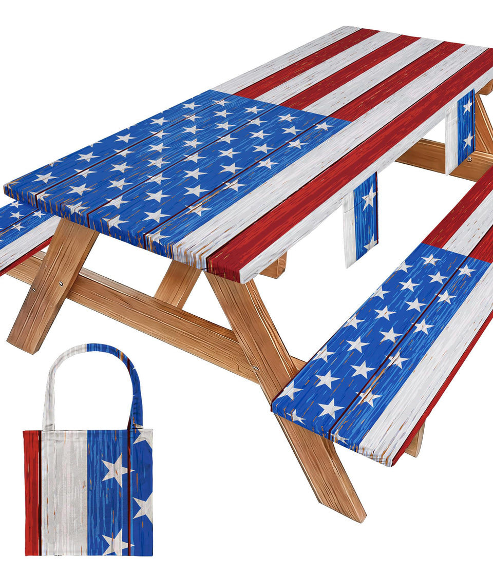 Wrakus picnic table cover 72x30 waterproof on a wooden table for spill protection.