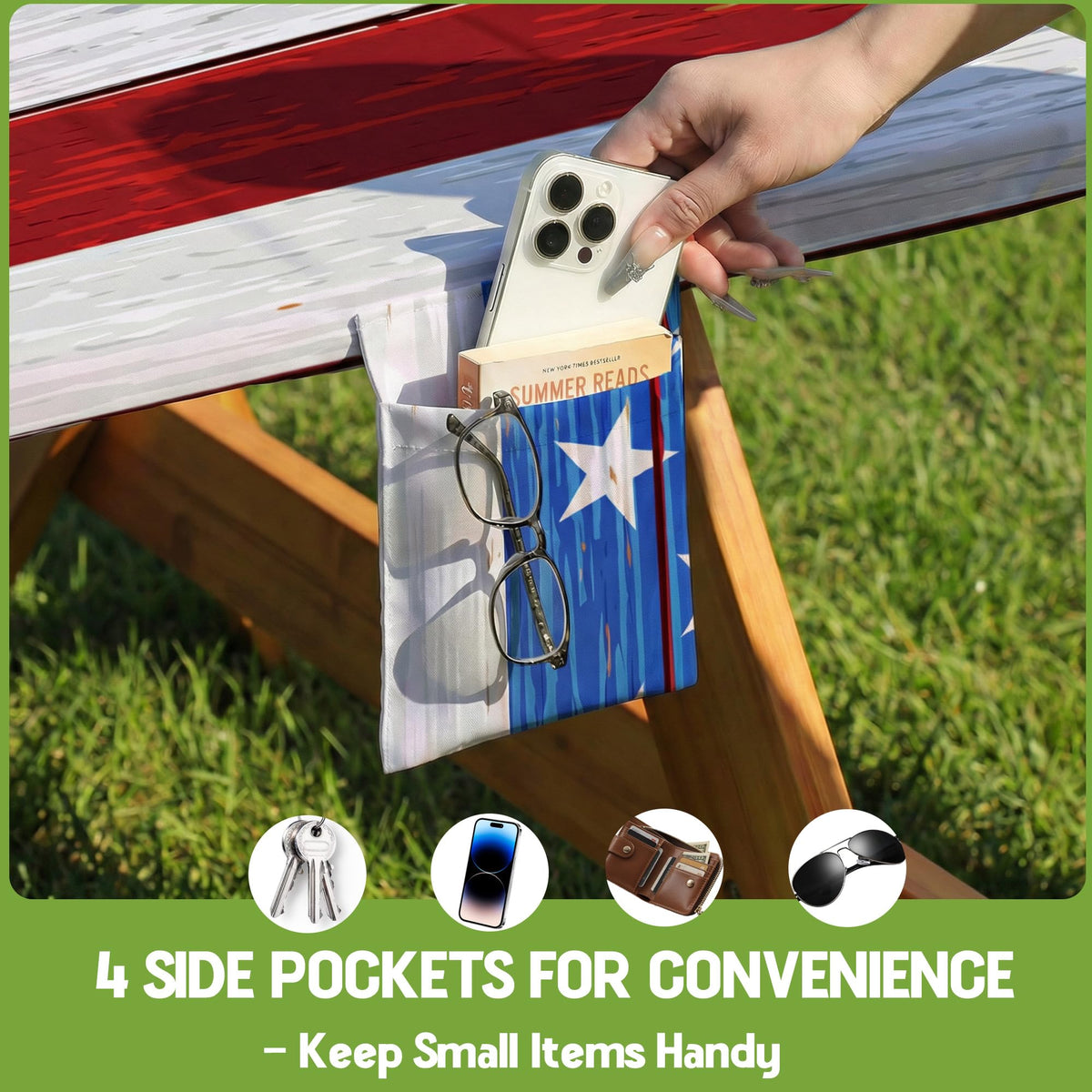 Wrakus storage bag keeps the table cover and bench covers organized and portable.