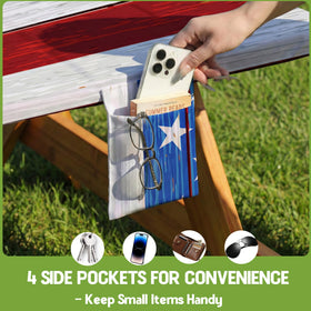 Wrakus storage bag keeps the table cover and bench covers organized and portable.