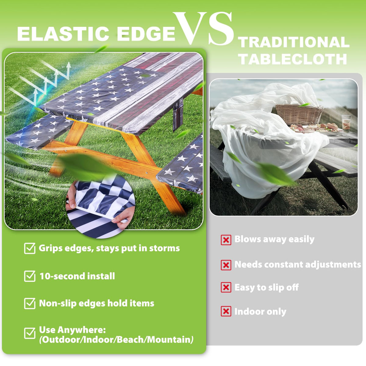 Wrakus storage pockets on the tablecloth help keep napkins and phones handy.