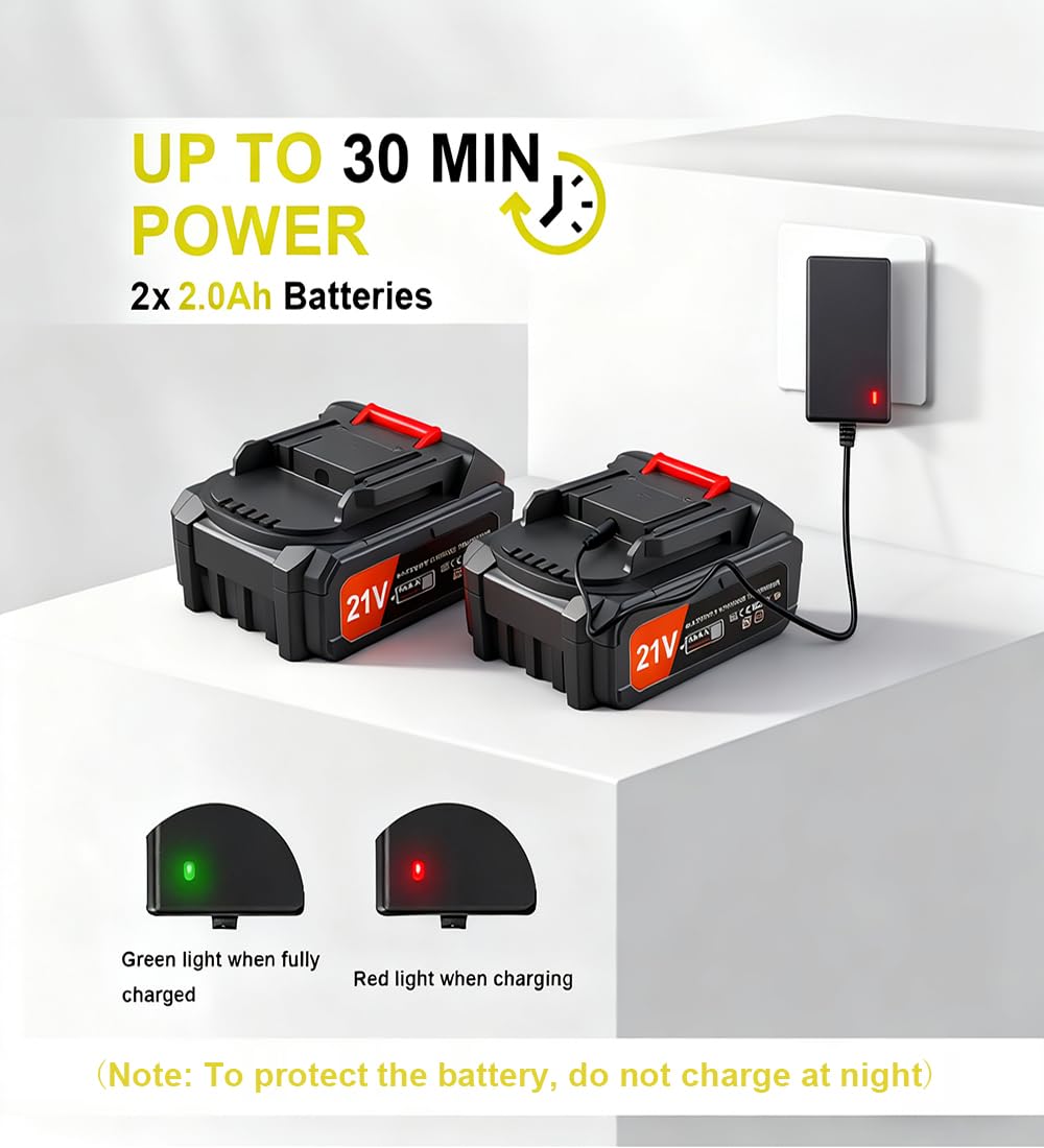 Wrneaoch two 2000mAh batteries ready for extended lawn care sessions