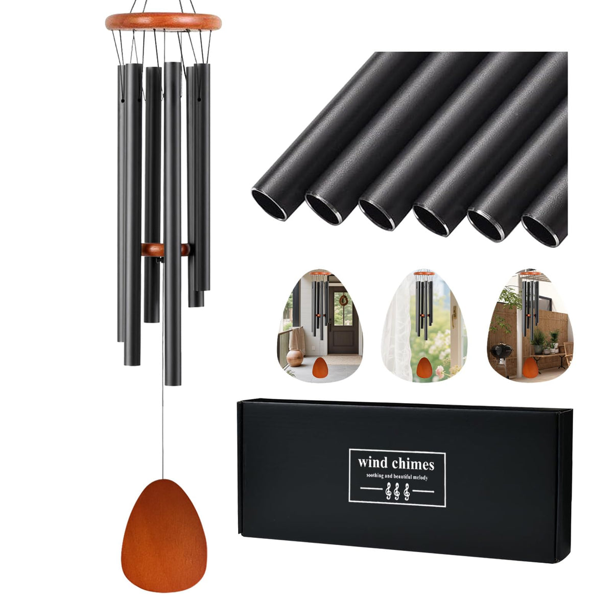 Wrseler wind chimes outdoor 26-inch design creates a serene garden ambiance.