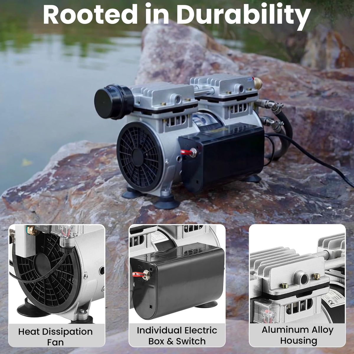 WRSTER-TECH aerator 3/4 HP pumps strong, quiet oxygen for deep water.
