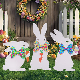 WruFiz Easter bunny yard sign with bow adds charming curb appeal outdoors.
