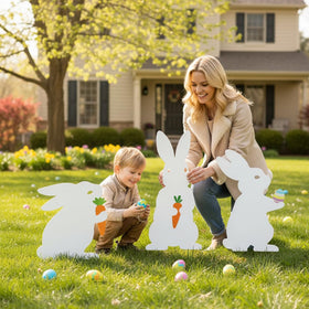 WruFiz Bunny yard sign with metal stake for quick outdoor setup.